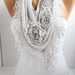 Light Gray Cotton Shawl/ Scarf - Headband -Cowl with Lace Edge