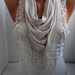 NEW- Beige Scarf - Jersey Scarf - Triangle Scarf - Headband - Cowl with Lace Edge- DIDUCI