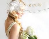 GATSBY starlet  bridal headpiece. white feathers  bridal fascinator rhinestone bridal headpiece 20s inspired