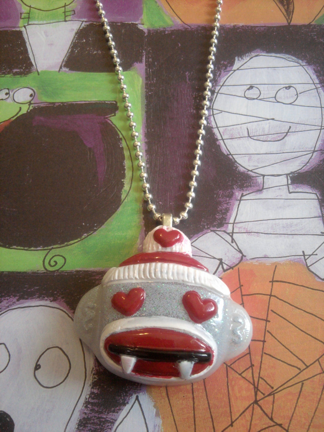 Vampire Sock Monkey Necklace