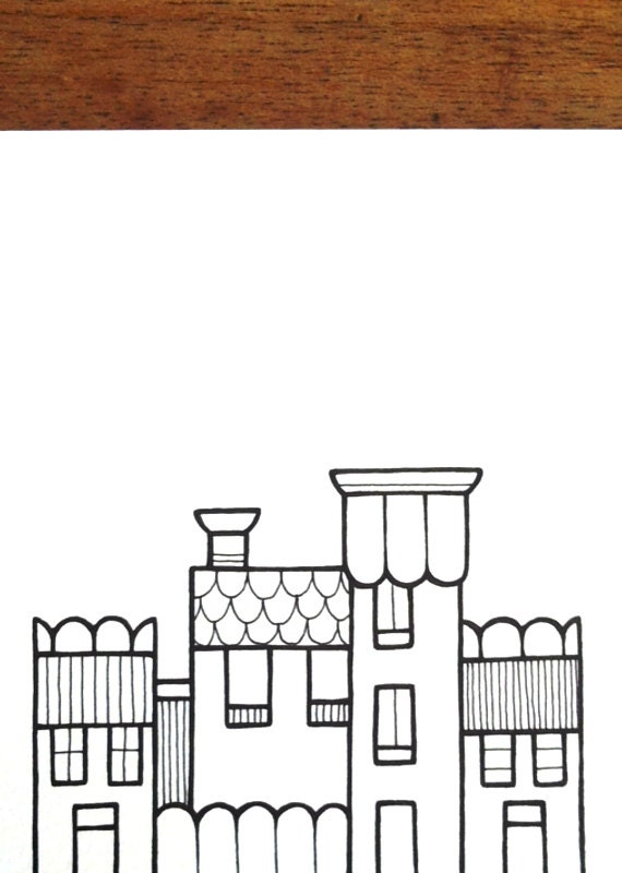 original illustration - 'street' - houses in black and white