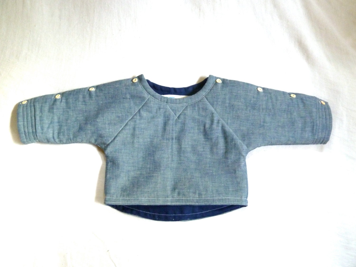 Chambray & Linen Quilted Sweatshirt Jacket, Sweater, Pullover, Topper
