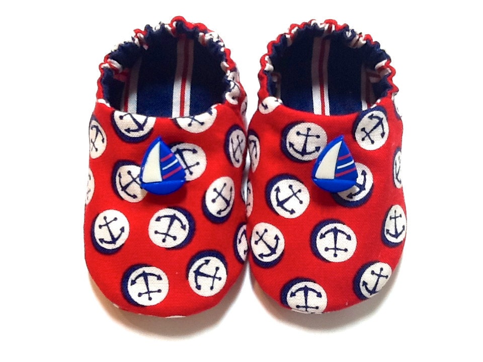 Nautical Anchor Baby Boy Shoes with Sail Boats (Red)