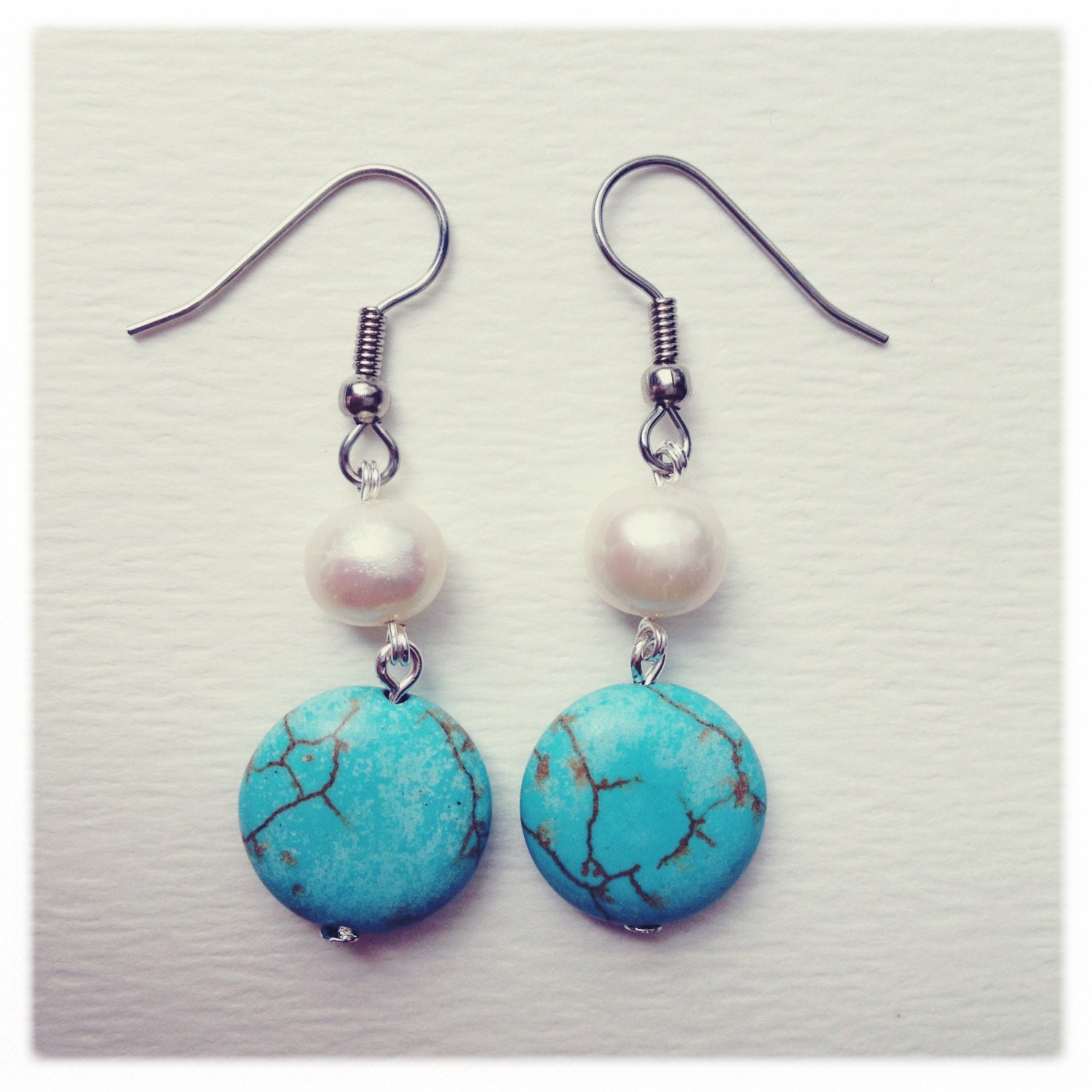 Round Turquoise & Pearl Earrings
