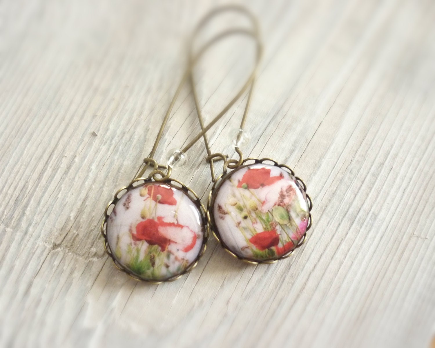 SALE Red poppy earrings, dangle earrings, floral earrings, gift for her