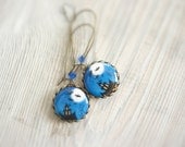 SALE Haunted house earrings, black and blue earrings, gift for her