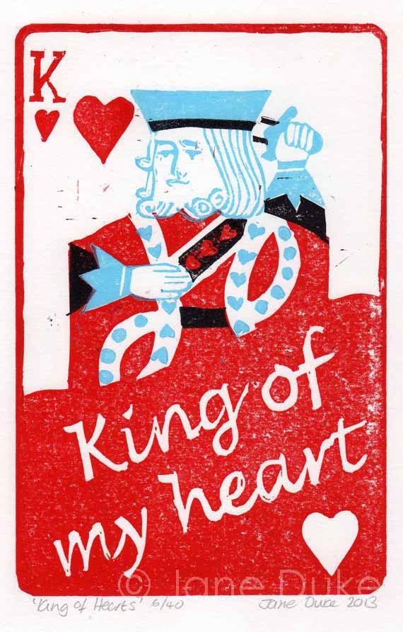 King of Hearts Lino Print unframed playing card image