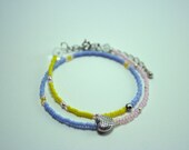 Pastel beads and silver heart wrap bracelet