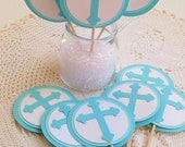Christening - Baptism - Cupcake Toppers - Set of 12 - First Communion - Blessing Toppers - Your Choice of Color