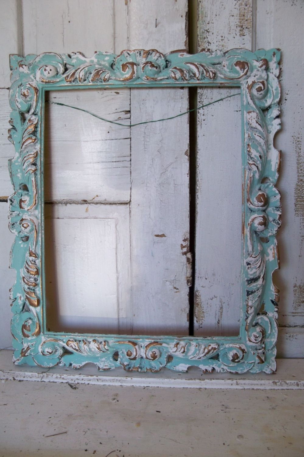 Ornate large frame seafoam green and white rectangular shabby chic wall decor Anita Spero