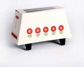 60's 70's TOASTER - Retro Vintage Gift Box - Printable DIY Wedding Gift Box - Cream - red yellow flowers