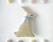 LINEN RABBIT / BUNNY - Handmade fabric doll, softie, blue