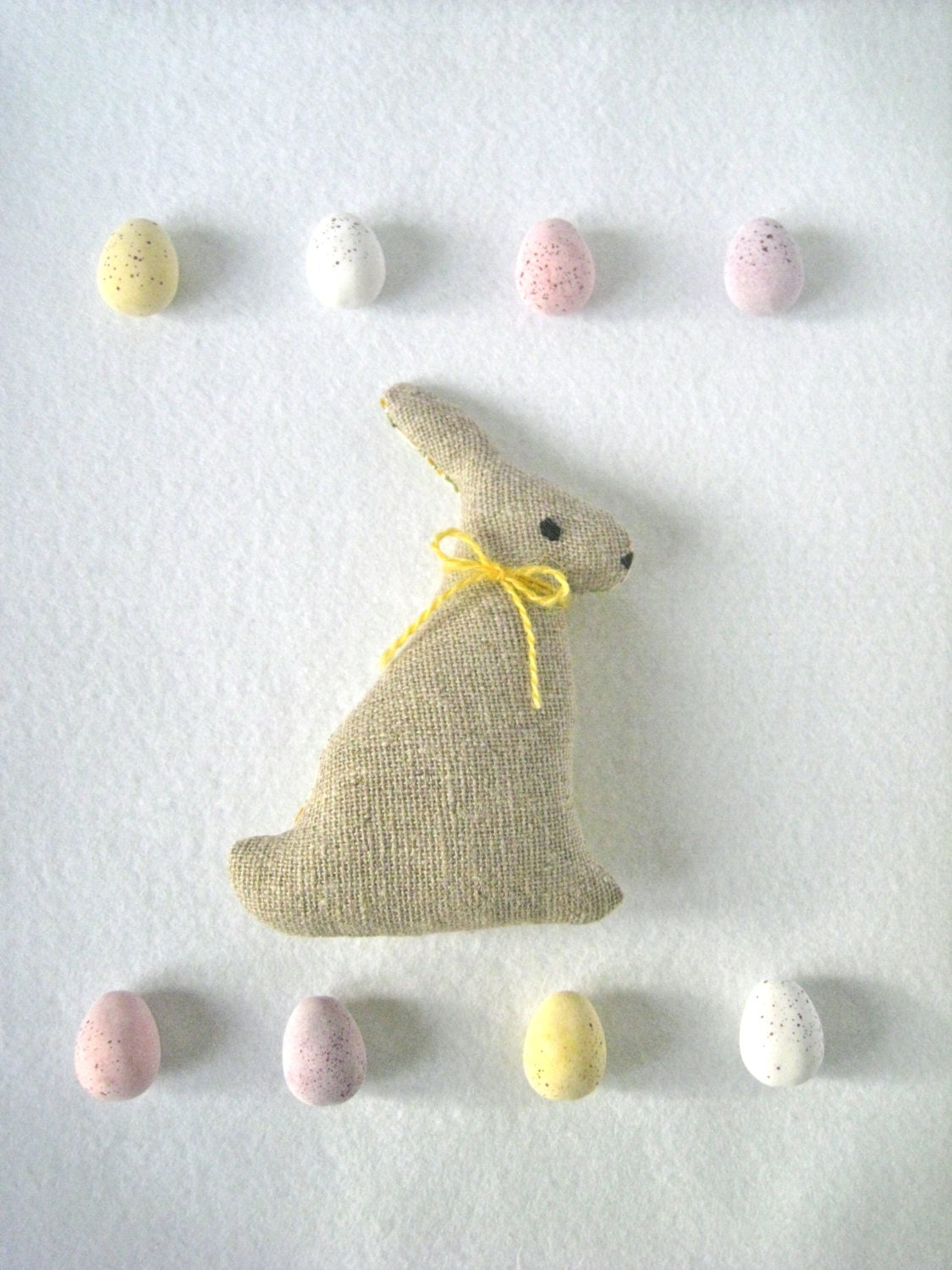 LINEN RABBIT / BUNNY - Handmade fabric doll, softie , yellow