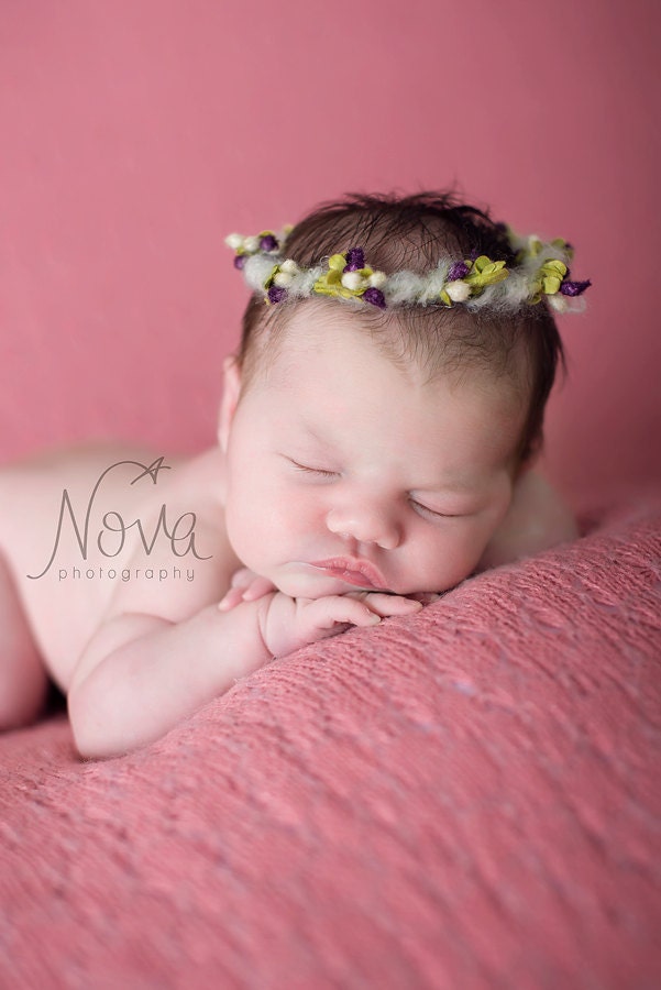 Newborn Halo, Newborn Photo Prop, Floral Crown, Newborn Crown, Woodland, Spring, Spring Halo - Purple, Pink, Yellow