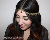 Lena. Amethyst . Bronze leaf chain headpiece
