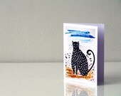 Cat greeting card / Black and white spotty kitty / Summer / Cat art illustration