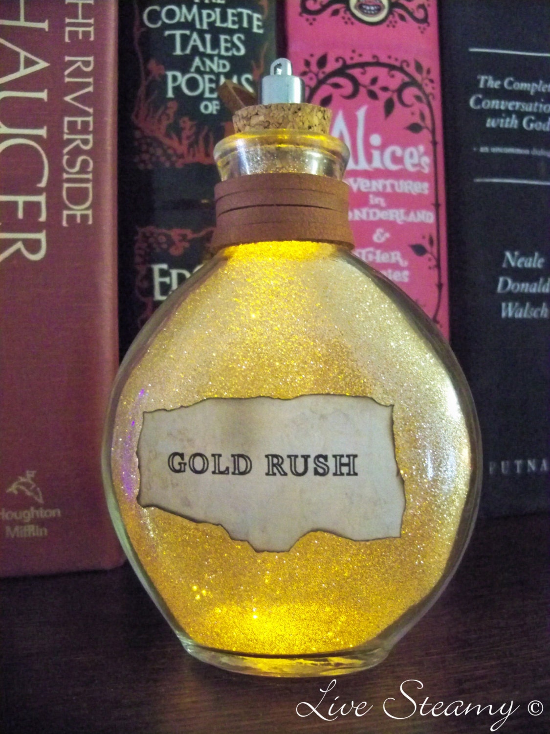 Once Upon a Fantasy" Steampunk light up bottles- GOLD RUSH