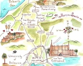 8x10-Custom Wedding Map-Hand Drawn Original Artwork JLH Art Studio