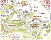 8x10-Custom Wedding Map-Hand Drawn Original Artwork JLH Art Studio