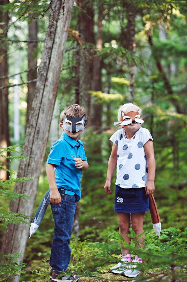 CHILD Felt Wolf mask and tail set Halloween costume Photography prop