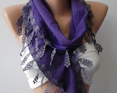 Elegance  scarf  with Lacy Edge...purple  Mothers Day gift