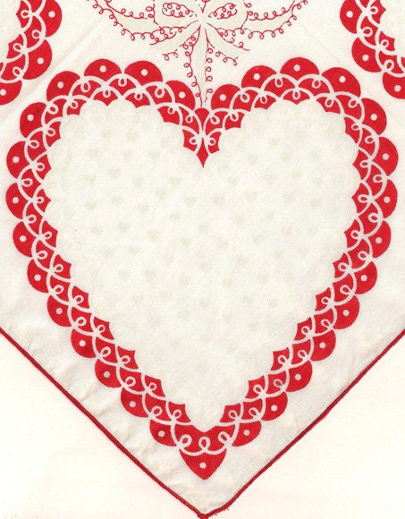 Valentine Valentines Hankie Handkerchief Red and White Hearts - OnTheBlvdVintage