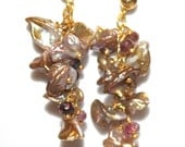 Pondslime Keshi Pearl Earrings Watermelon Tourmaline Cluster Earrings Gold Vermeil