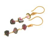Watermelon Tourmaline Nugget Earrings Gold Vermeil Dangle Gemstone Jewelry
