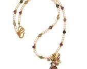 Watermelon Tourmaline Pendant Peacock Ethiopian Opal Freshwater Pearl Gemstone Jewelry