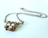 CLEARANCE Spring Woodland Dainty Mint Jade Bird's Nest Necklace - Natural Aventurine Boho Wire Wrap in Brass Tree Branch - Made to Order