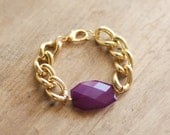 Gold Chain Bracelet with Eggplant Purple Charm - Lightweight Bracelet
