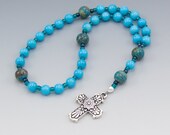 Anglican Rosary, Christian Prayer Beads, Blue Gemstones, Silver, Gift Box Included