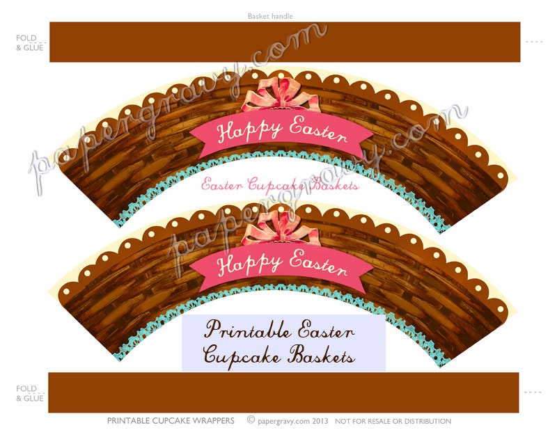 Printable Easter Cupcake basket Wrappers digital DIY decorations Il_570xn