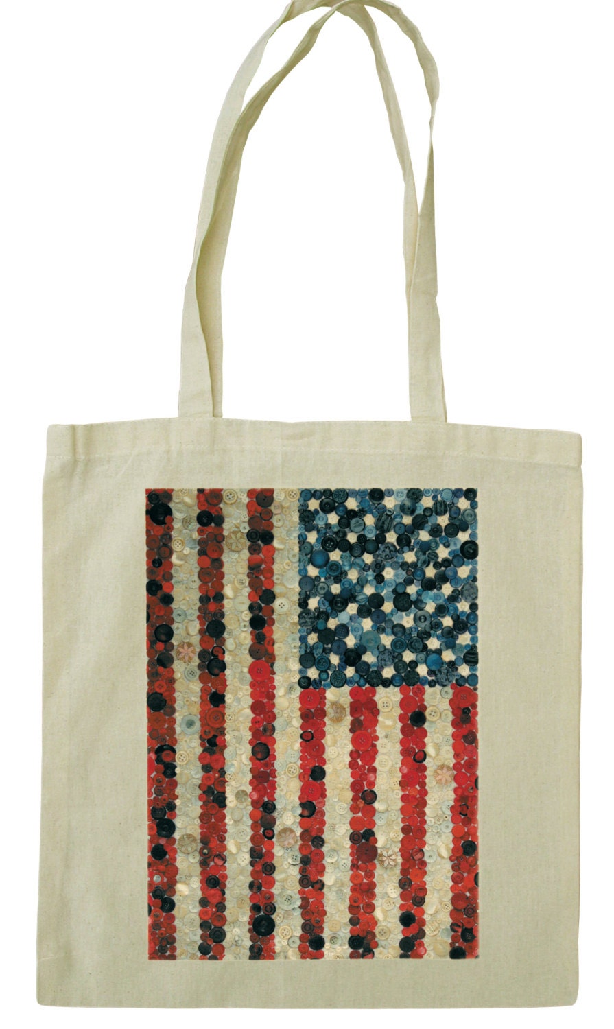 Vintage button design American flag cotton tote bag with long handles