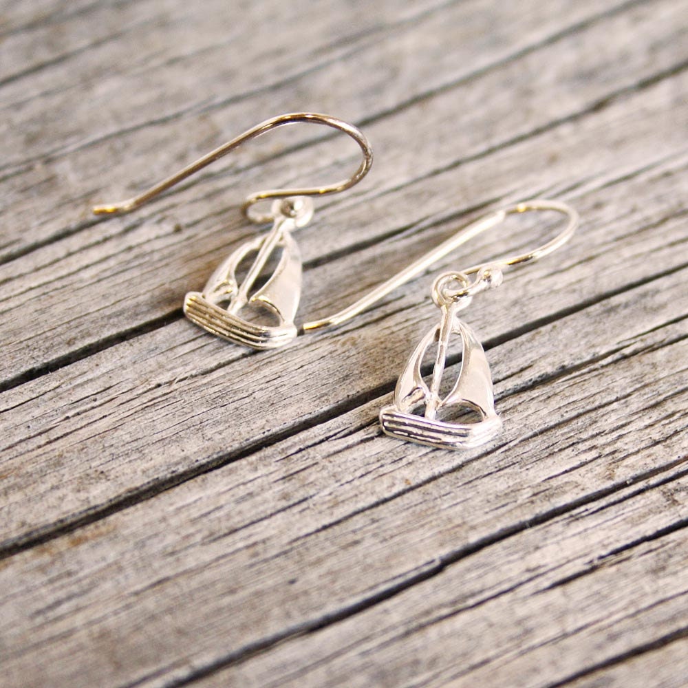 Nautical sterling silver earrings with small sailboats - pure silver