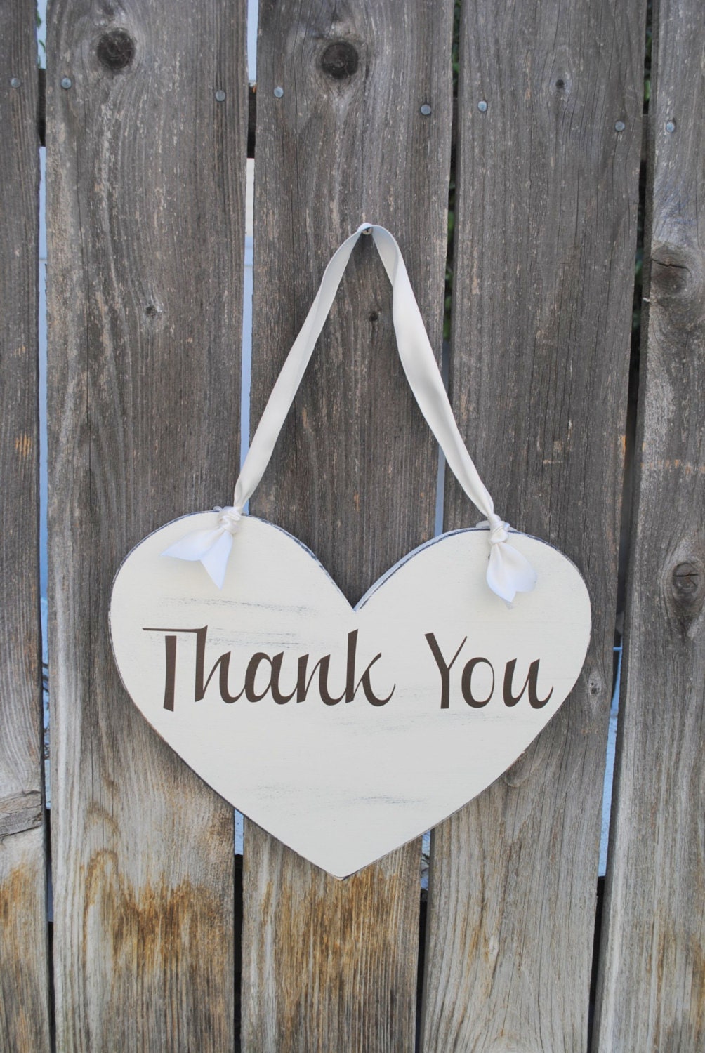 Shabby Chic Thank You large heart shaped wedding sign, vintage distressed wedding, wedding photo prop DOUBLE SIDED