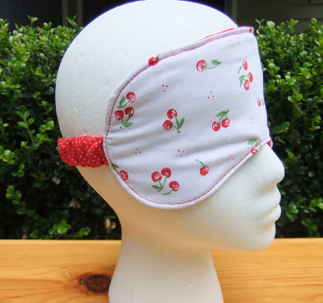 Sleep Mask, Eye Mask, Reversible, Cherry and Polka Dots, Cotton, Ready to Ship