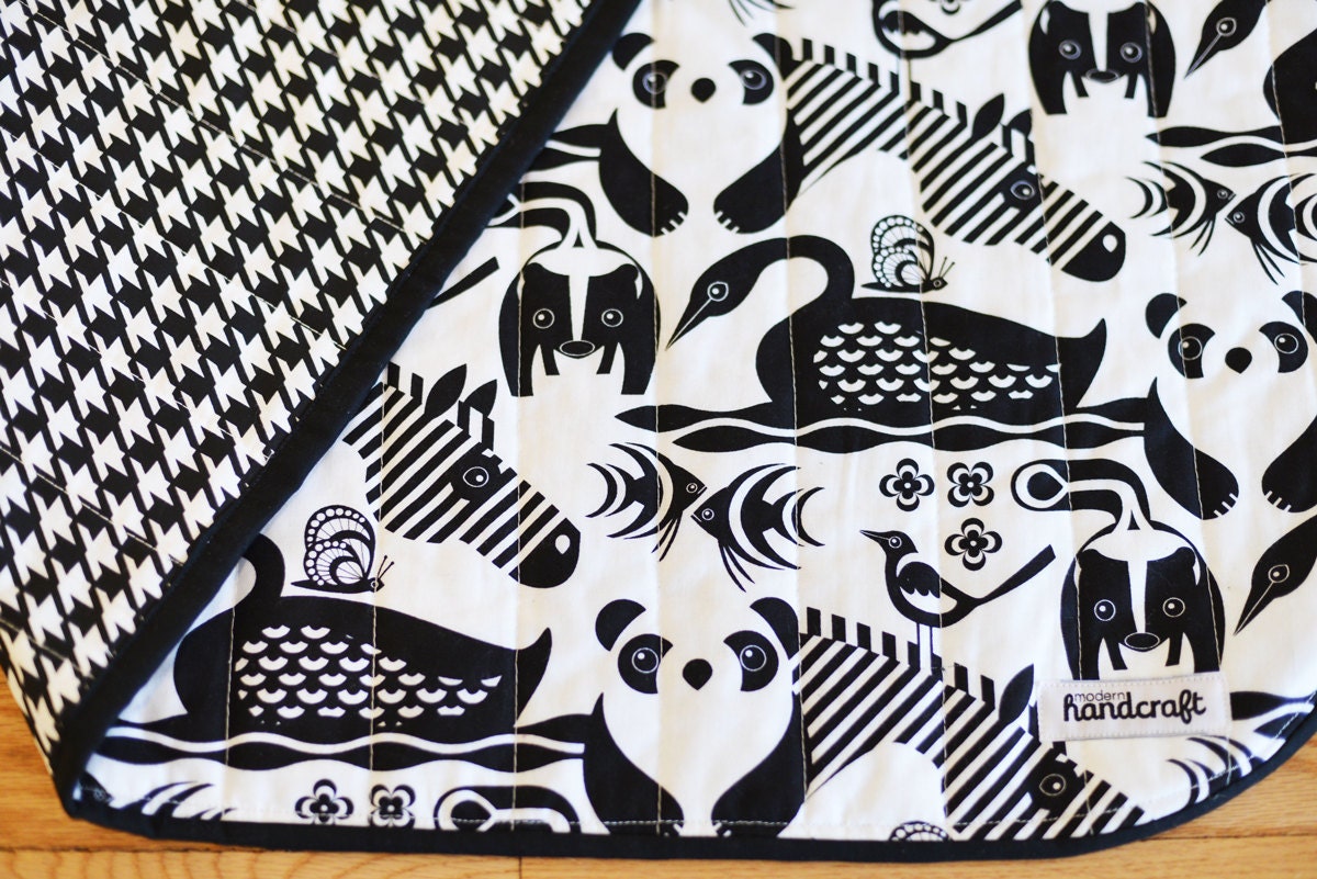 Black and White Animals Reversible Quilted Blanket