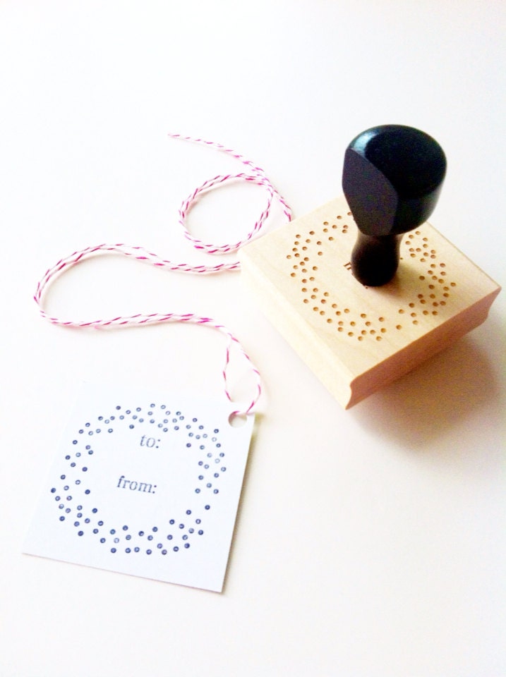 Confetti Dots To / From Gift Tag Stamp - 2" x 2" - Wood Mounted, Handle & Eco-Friendly Rubber