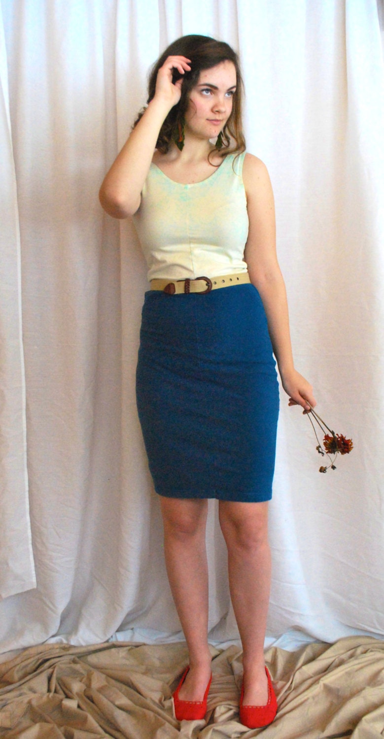 The Bombshell Dress. Eco Fashion for Spring in Blue and Cream