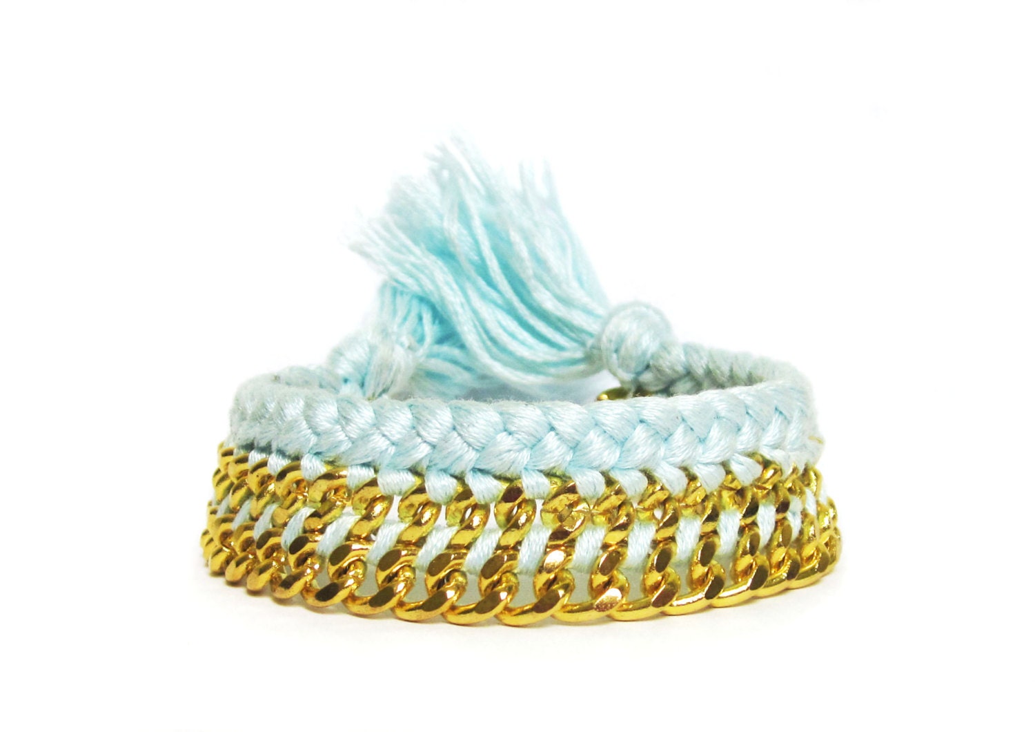 The Braided Bunch Bracelet-Braided Bracelet in Pastel Blue and Gold Chain