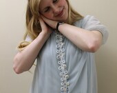 1960s Peignoir Set/ Baby Blue Shortie Nightgown and Robe Set/ Sheer Nylon and Embroidery/ Sleepwear/ M L Medium or Large