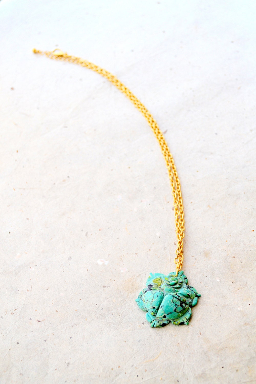 Blue Stone Carved Rose Pendant Necklace