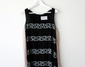 Triangle Print Tank Top, Stripes, Handprinted Blouse, Women's Blouse, Ladies T-shirt, Tank Top, Black Tank Top