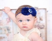 Baby Headband, Infant Headband, Newborn Headband - Shabby Chic Headband, Royal Blue Headband, Blue Headband
