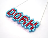 Nerdy 'Dork' Necklace - Turquoise & Red - Crystal Encrusted - Geek Chic - Kitsch - Sparkle