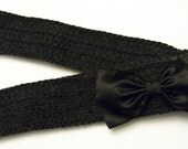 Charcoal Grey Infinity Scarf / Headwrap with Black Satin Bow