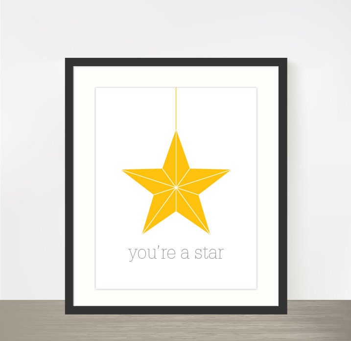 Yellow star nursery print - You're a star 8x10"