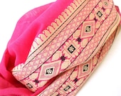 Infinity Scarf, Cotton Scarf, Cotton Sari Scarf, Pink Scarf, Tribal Scarf, Embroidered Scarf
