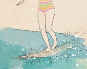 Cross-step - ink, watercolour & collage illustration print on archival paper